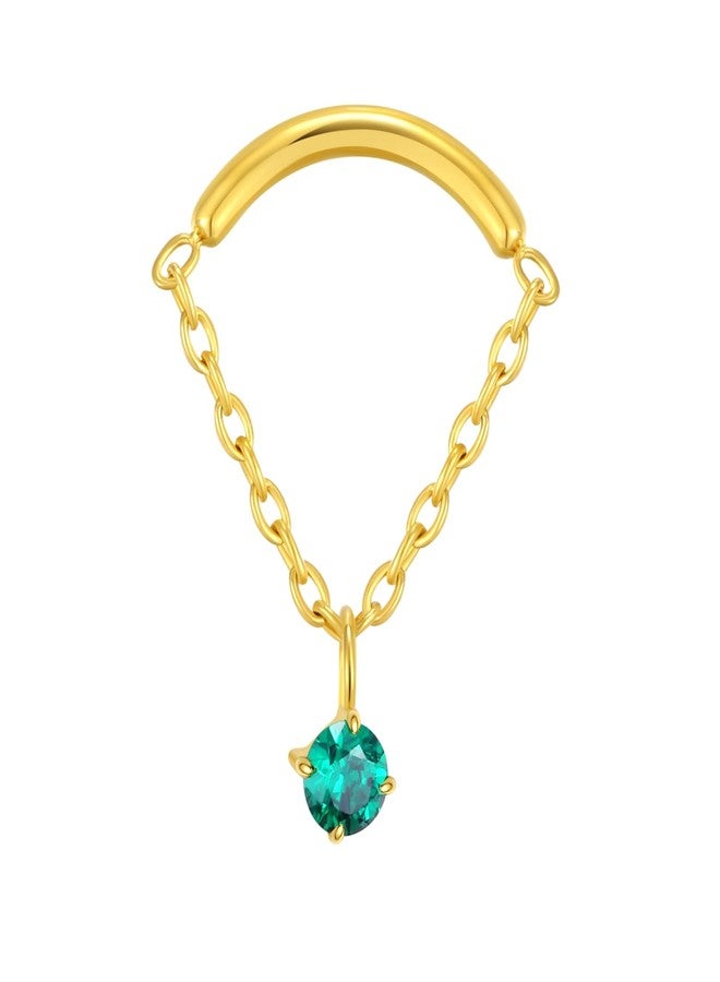 ENONTY Labret Studs Threadless Push-in Labret Press Fit 16G Cluster Helix Lobe Conch Tragus Push Back Piercing Jewelry G23 Titanium (gold chain-Green) - Image 1